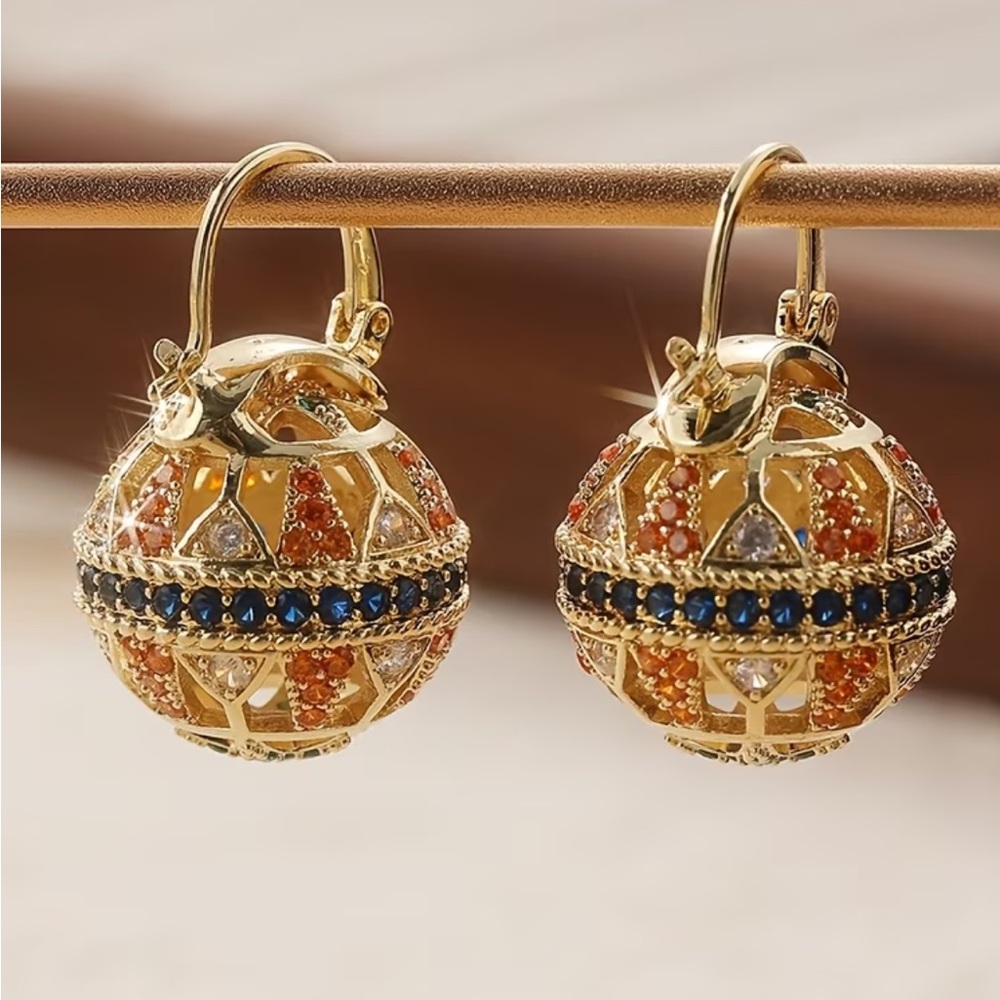 ✨ Gold Tone Crystal Globe Drop Earrings